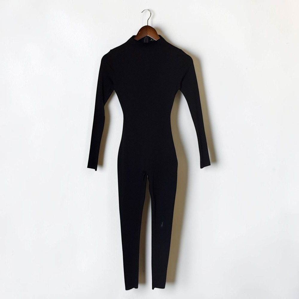 Naked Wardrobe High Mock Neck Ribbed Jumpsuit Catsuit Streetwear Black Small